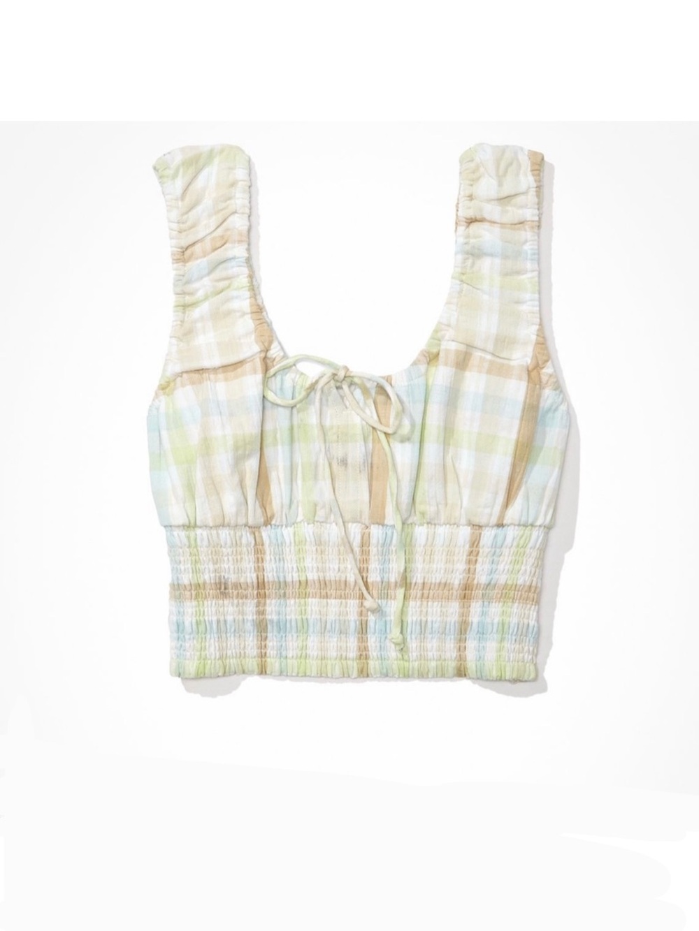 American Eagle Outfitters | Pastel Plaid Smocked Crop Tank